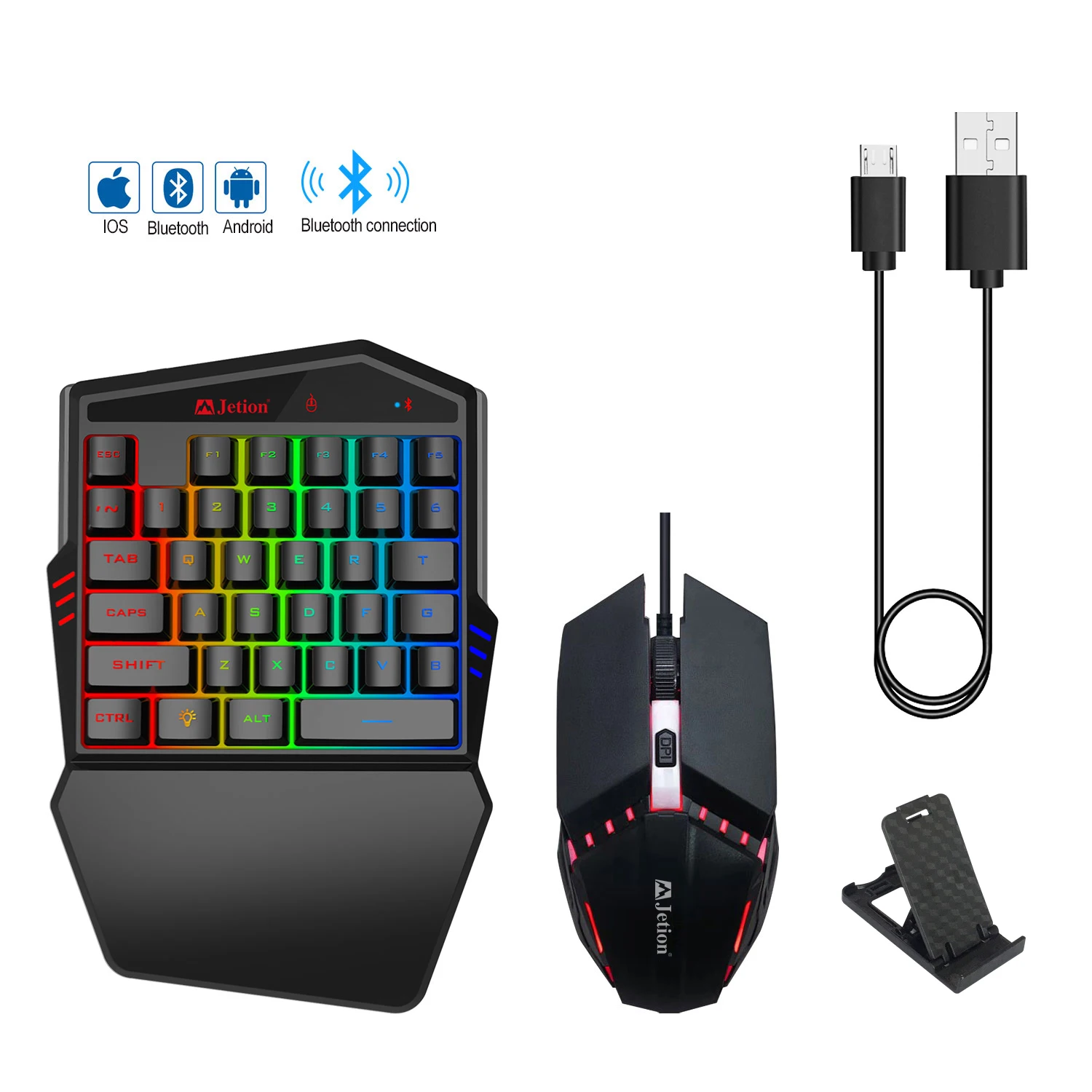 
Single One Hand Gaming Keyboard USB Wired Keypad For PUBG Mobile and portable gaming mouse and mobile phone holder set for gamer 