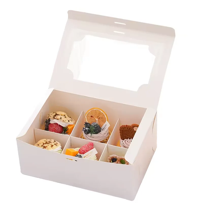 custom print paper divider cookies pastry sweet brownie food gift macaron packaging box with plastic clear window