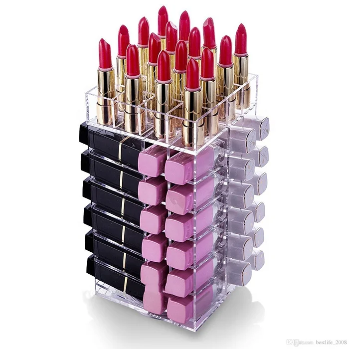 New Factory Lipstick Organizer Case Acrylic Display Rotating Cosmetic Makeup Clear Holder