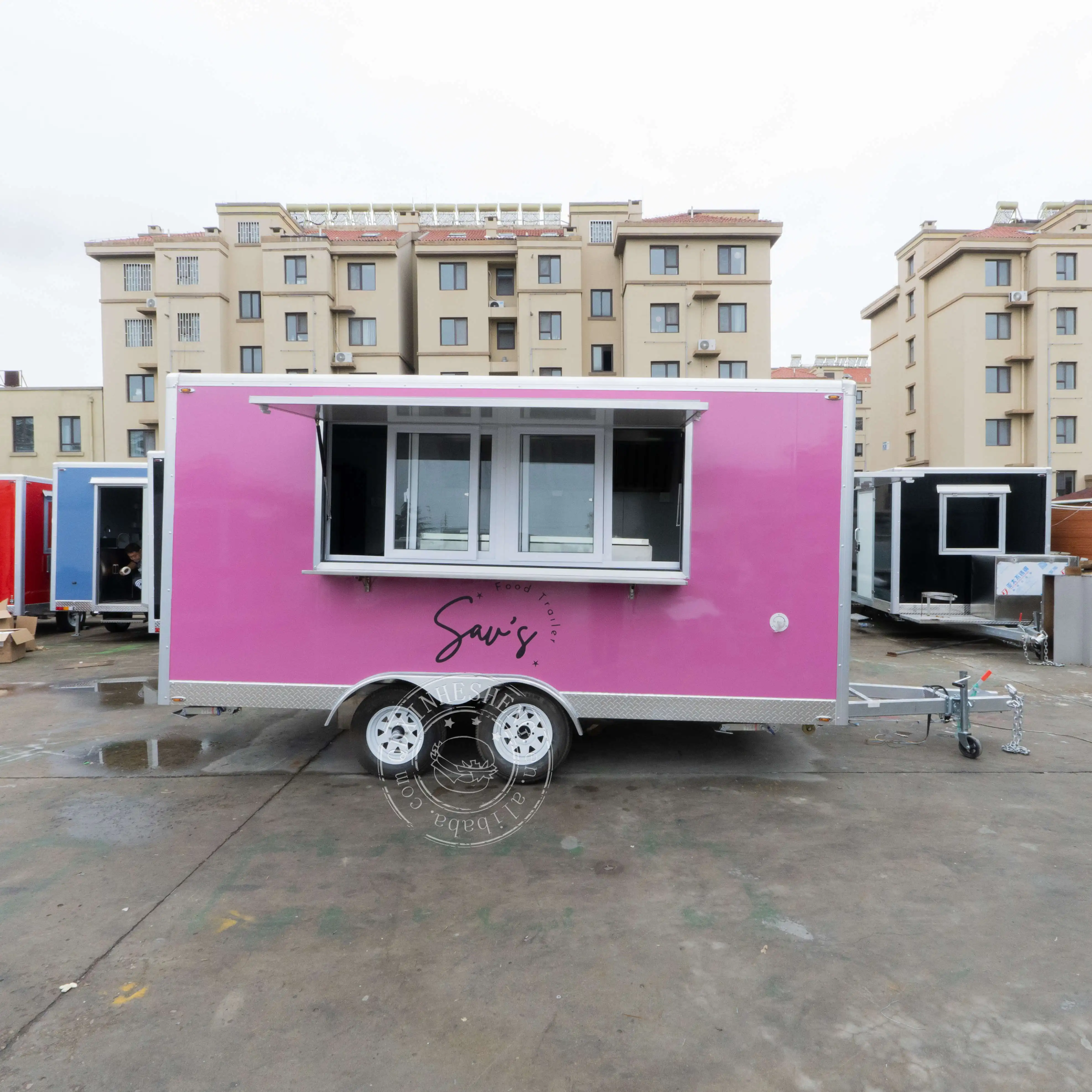 Factory outlet pink food truck  popcorn food trailer mobile  food cart with  customized sinks and window