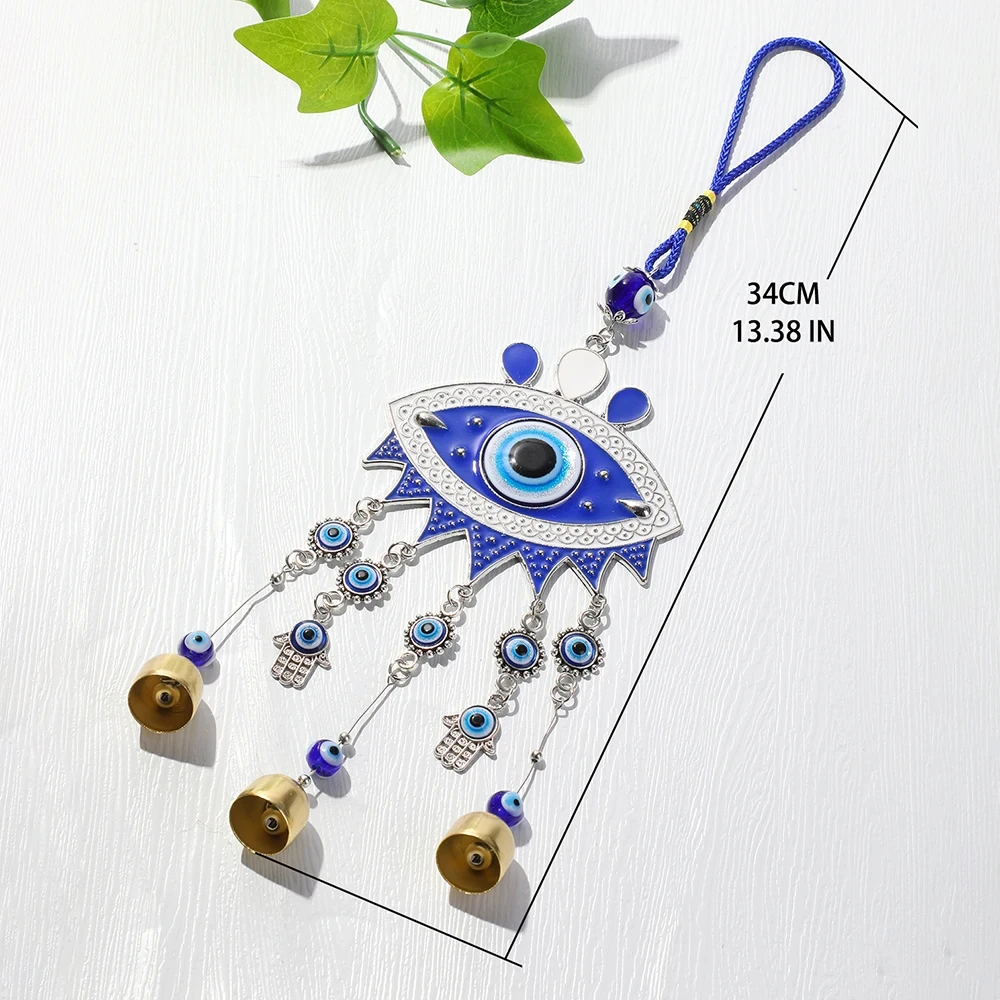 Evil Eye Wind Chime Outdoor Garden Decor Zinc Alloy Turkey Blue Eye Wall Hanging Metal Wind Chimes For Home Car Patio Decoration