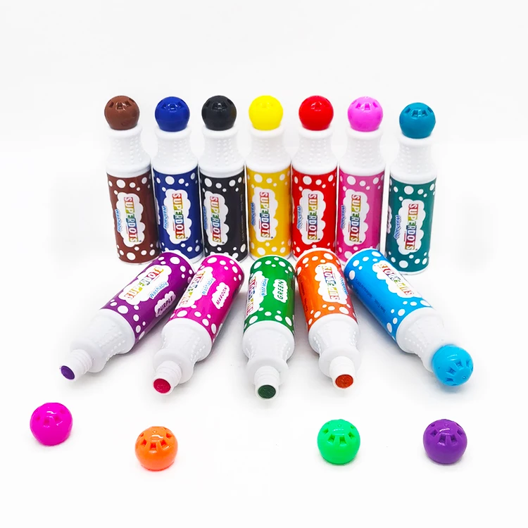Kids graffiti dot paint markers set, 10 mm sponge tip 40ml Easy Grip Washable 12 DOT Marker for drawing toys stationery