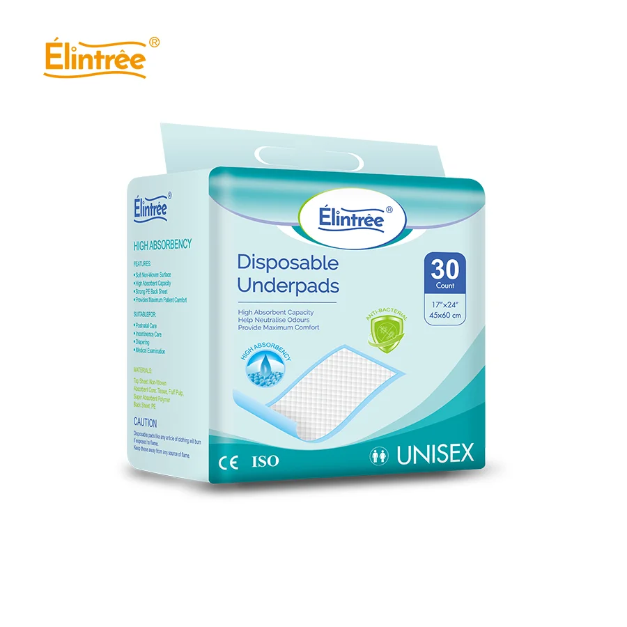Elintree Blue Disposable Heavy Absorbency Incontinence Adult Underpads Waterproof Urine Pads  For Seniors