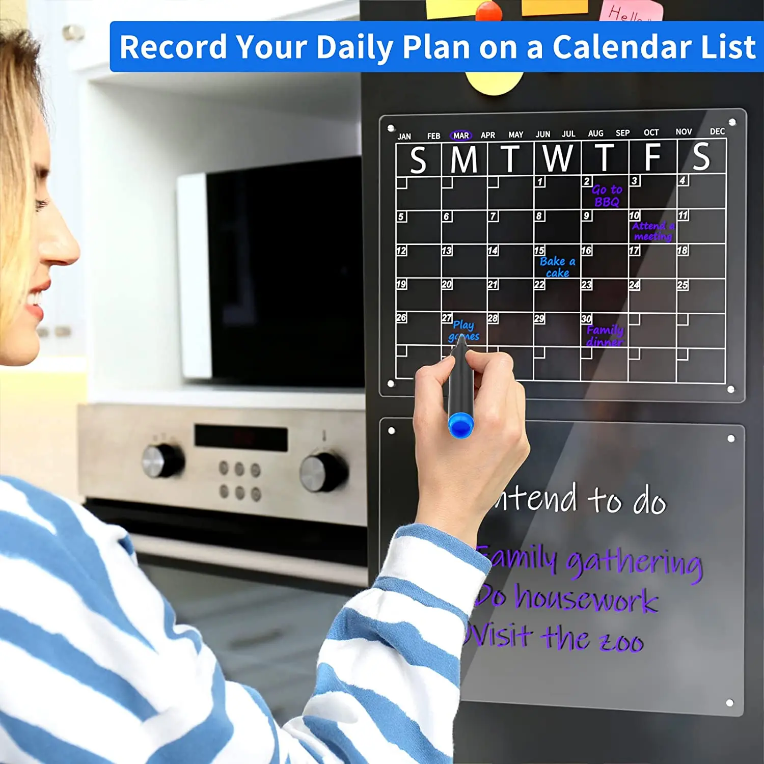 Custom Reusable Clear Acrylic Magnetic Dry Erase Board Calendar Planner for Fridge