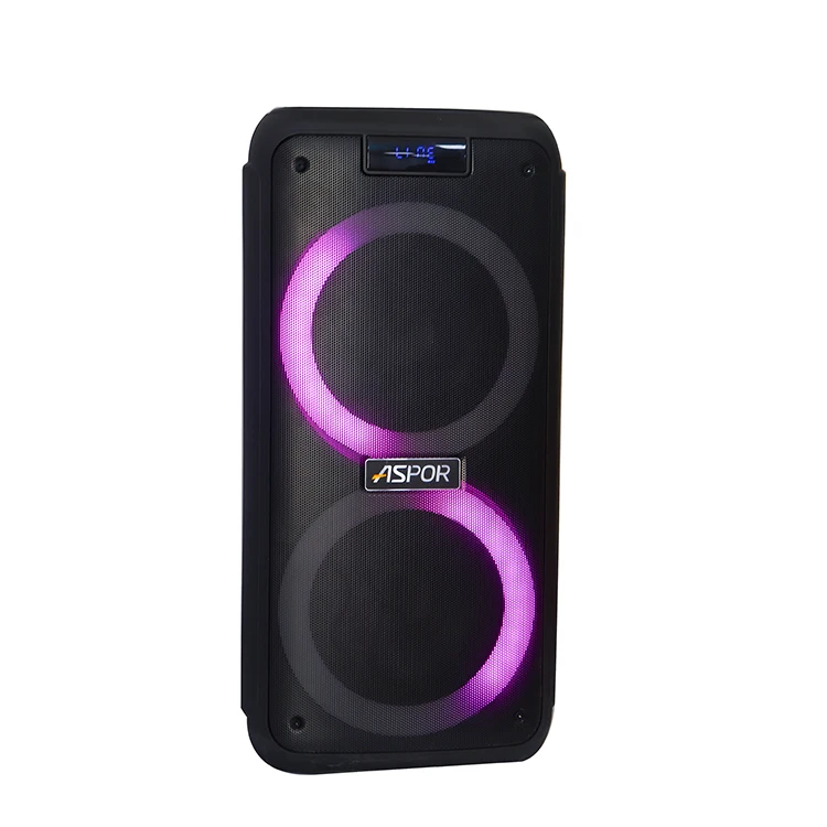 
ASPOR Newest Nice Design Good Sound Quality With LED Light And Two Microphone Wireless Stage Speaker 