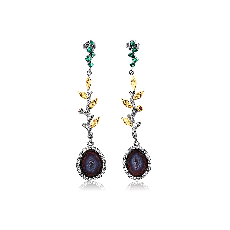 Fine Jewelry Sterling Silver Spinel/Crystal Geodes Cave Gemstone Handmade Earrings