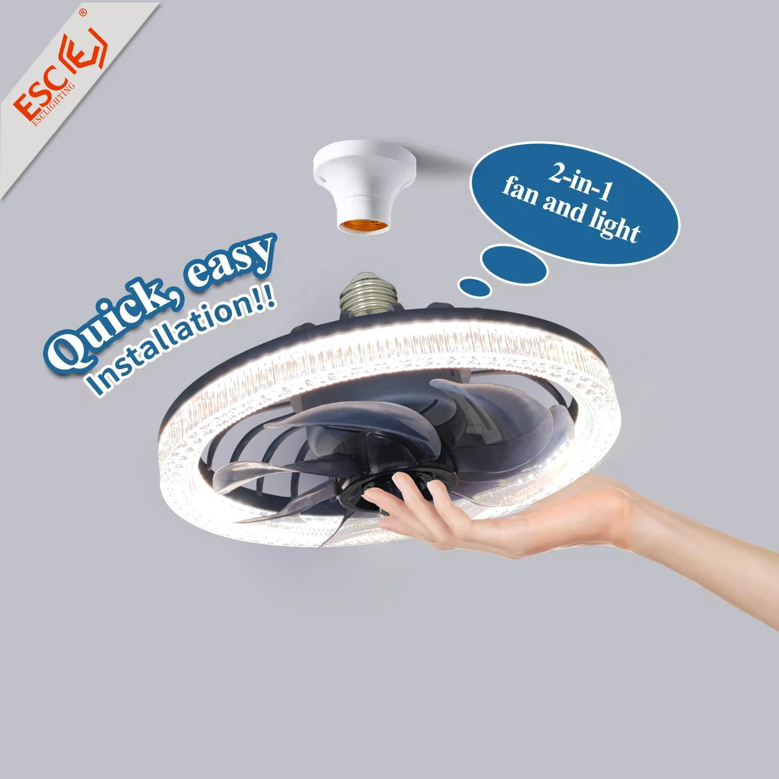ESC LIGHTING led ceiling fan light 12 inches E27 socket lamp with ceiling fan for living room bedroom