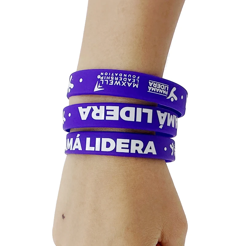 Personalized Party Events Purple Silicon Wrist Bands Custom Printed Brand Rubber Silicone Wristbands