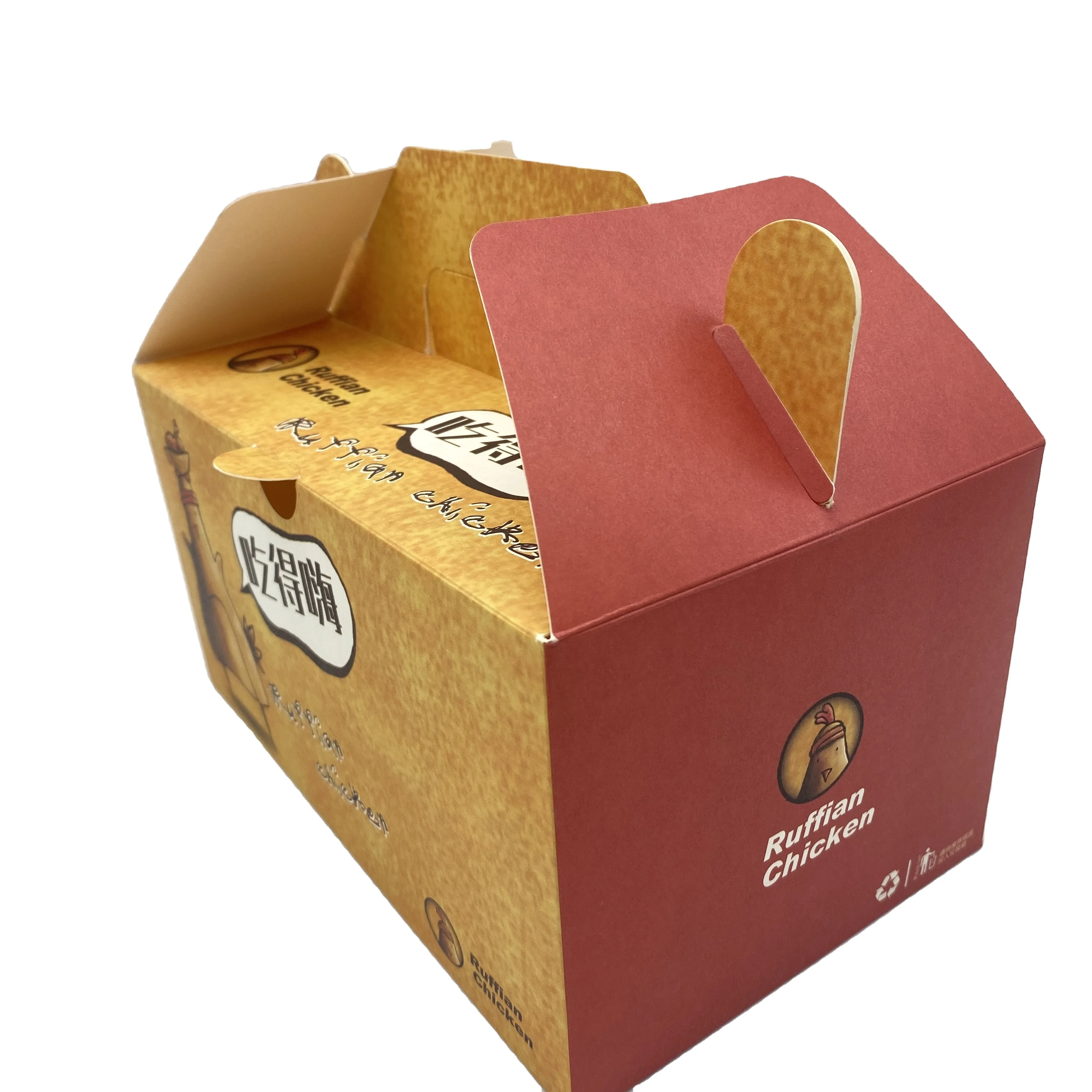 Waterproof and oilproof takeaway snacks fast food takeaway fried chicken kraft paper box with handle