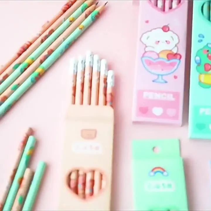Wholesale 6 Pcs Cute Animal Package HB Pencil Stationery School Kids Printed Wooden Standard Pencils Set
