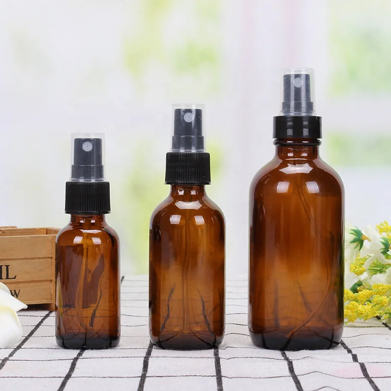 Бостонская бутылка из янтарного стекла с распылителем, 120 мл