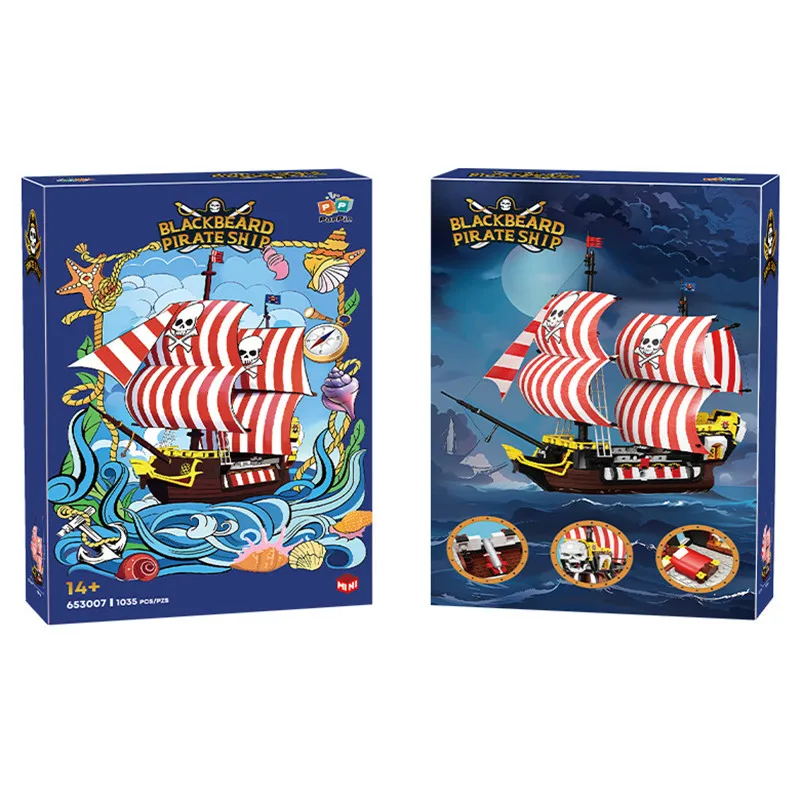 653007 Blackbeard Pirate Ship Building Blocks DIY Mini Assembled Bricks Navigation for Dream Handmade Vessel Decoration Toys