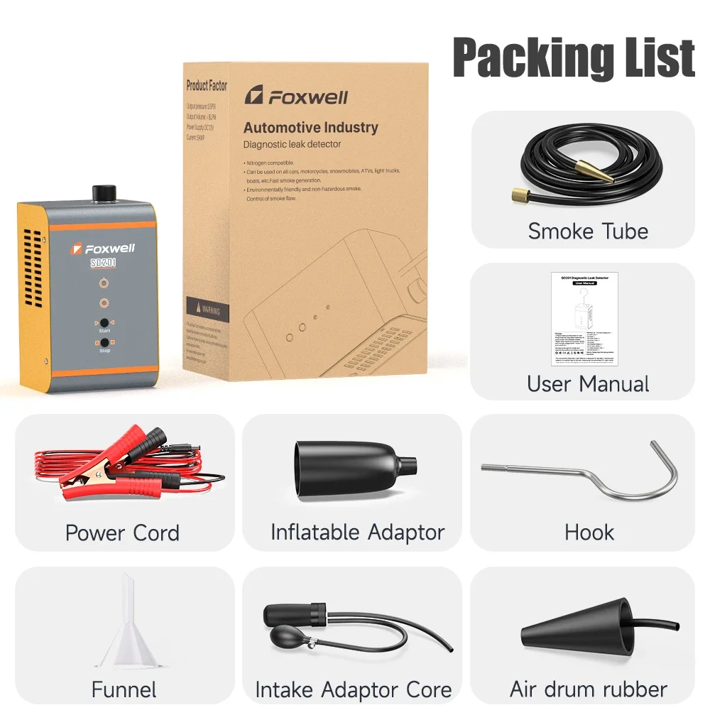FOXWELL SD201 Automotive Smoke Machine Leak Detector Built-in Air Pump EVAP Leakage Gas Leakage Locator Oil Pipe Generator