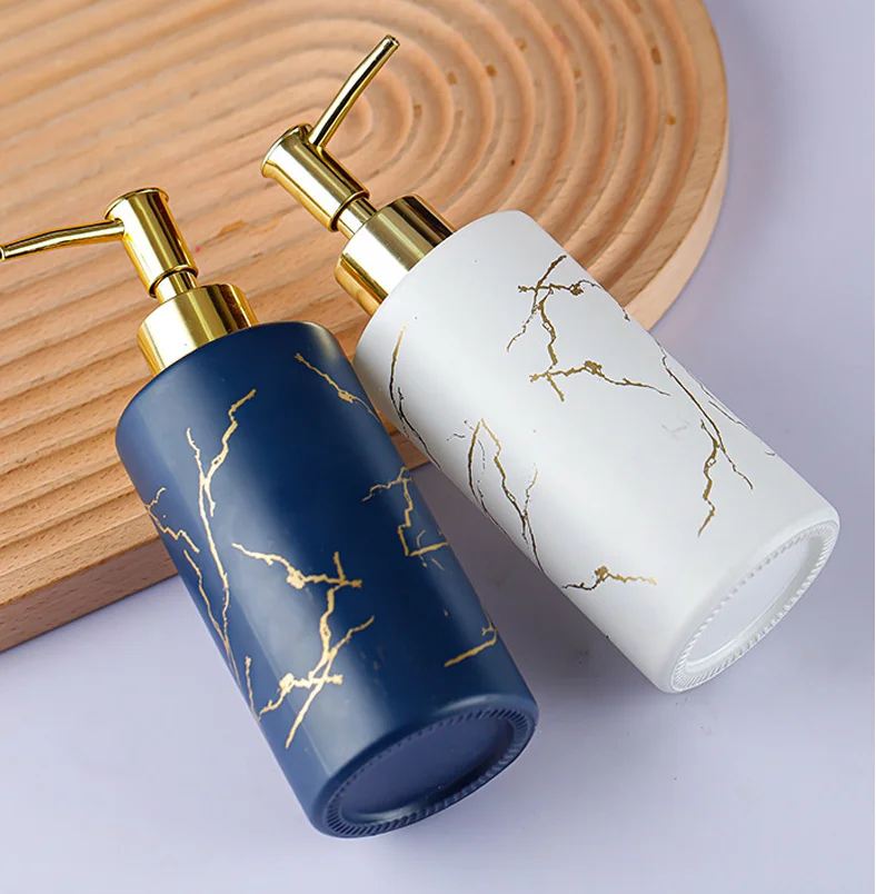 Luxury 320ml Marbling Glass Pump Bottle for Shampoo Bath & Toilet Supplies