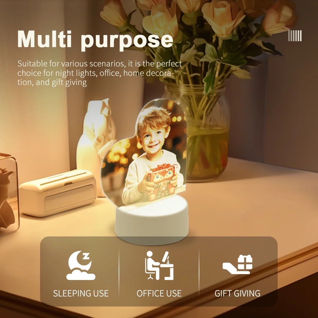 WAREHOUSE STOCKED Sublimation LED Acrylic Photo Frames Night Lights Blanks 6 x 8 inch with Warm Color Light Wood Stand