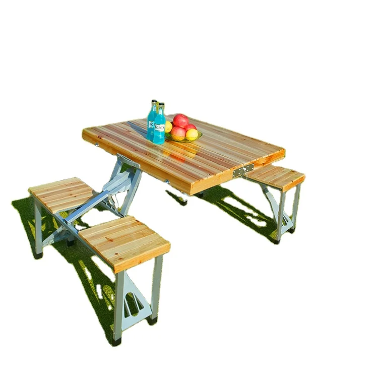 New Design Garden Antique Panel Solid Wood Picnic Farm Foldable 4 Seats Wood Table Sets