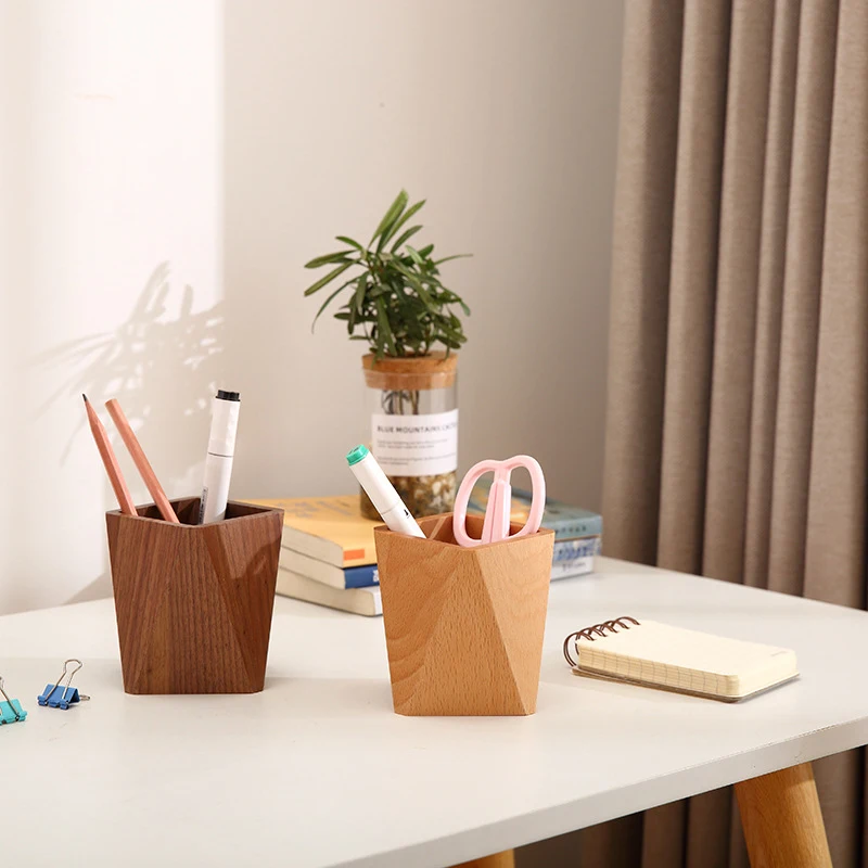 Eco-friendly Geometric Pen Pencil Holder Desk School Home Office Pen Holder Pencil Stand Wood Pencil Holder