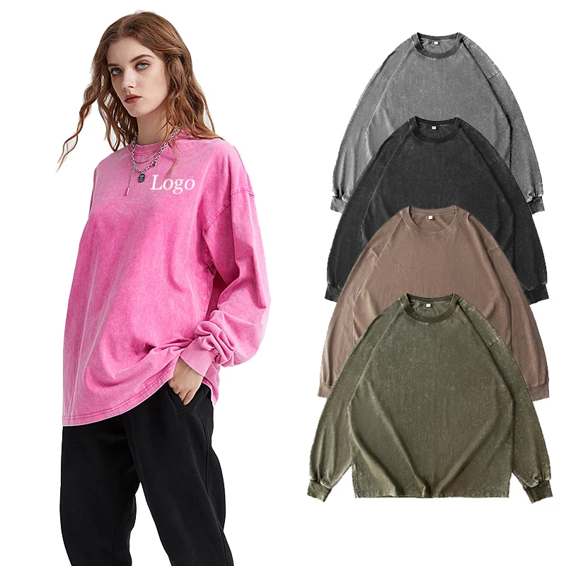 Retro Clothes Heavyweight French Terry Crew Neck Sweatshirt Men Custom Hoodies Acid Wash Hoodies Unisex Vintage