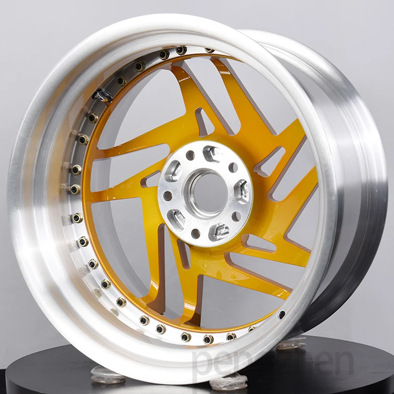 Pengzhen Custom Nice Quality 2 Piece Forged Wheel Gold 5x112 18 inch Deep Dish Polished Lips Rim for Car