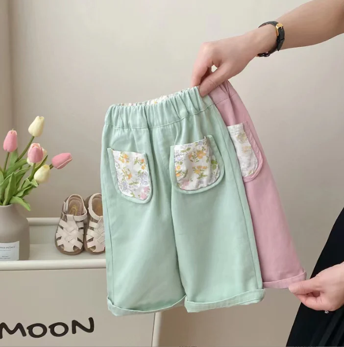 Wholesale 2024 Girls summer casual pants thin  loose wide leg pocket pants kids