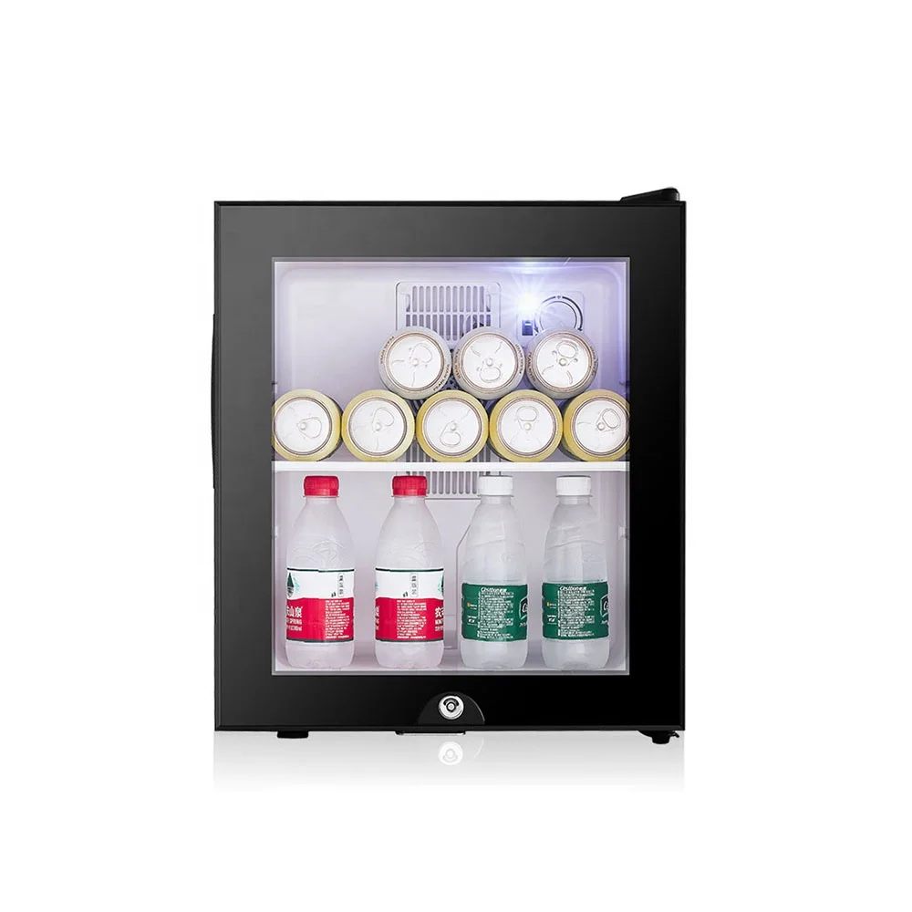 Wholesale CE Portable Custom Pattern 30L 40L Drink Cooler Mini BarGlass Door Mini Fridge with Lock and Key