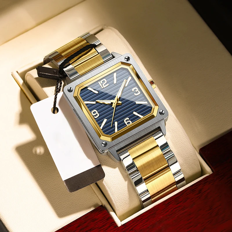 High Quality Square Design Stainless Steel Waterproof Wrist Quartz Watch For Men Luxury Wholesale