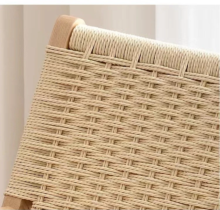 Japanese wabi-sabi rattan woven solid wood sofa chair living room balcony rope woven back leisure saddle chair