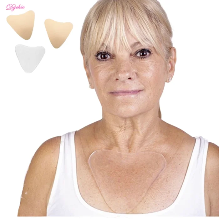 Customizable Patches Reusable Waterable Silicone Anti Wrinkle Pads Triangle Shape Nude Clear For Ladies Chest Pad