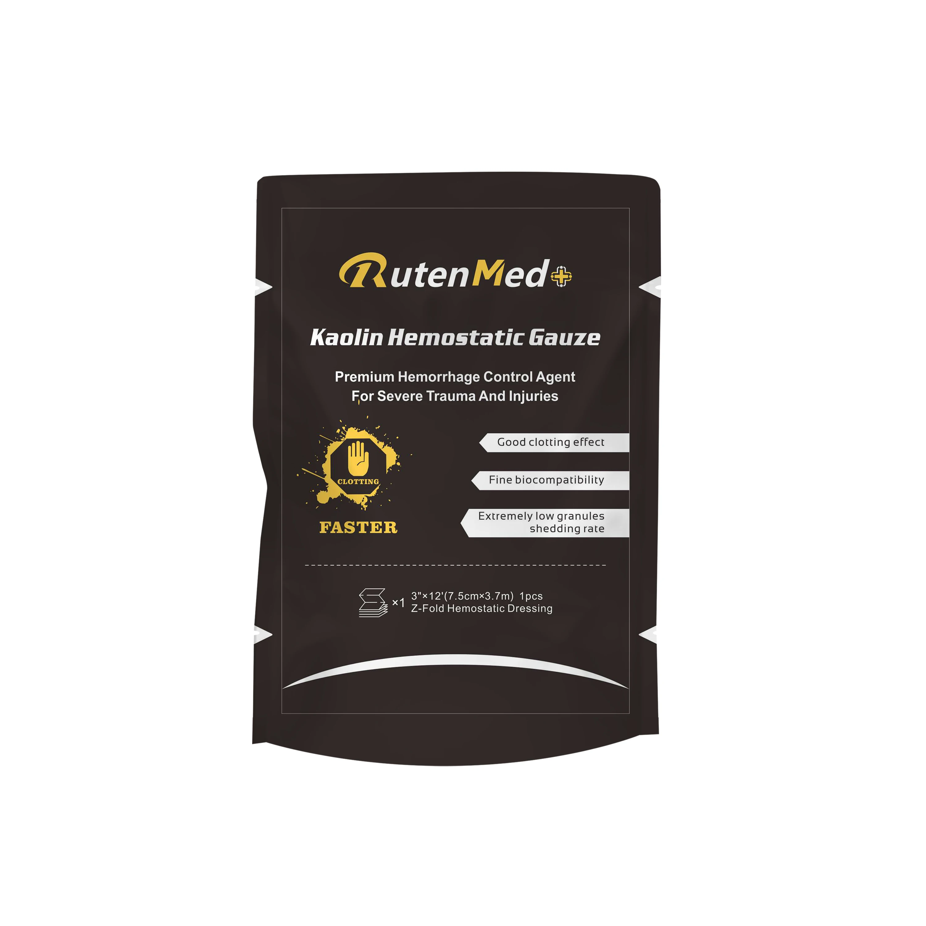 7.5cm*370cm Kaolin hemostatic gauze with non-woven fabrics