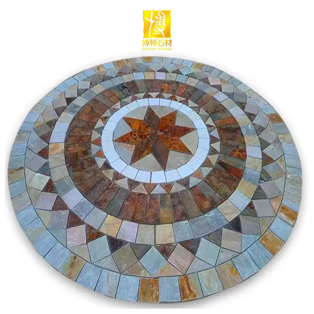 BOTON STONE Natural Stone Mixed Round Granite Pavers Circular Pattern Medallion Compass Paving Stone