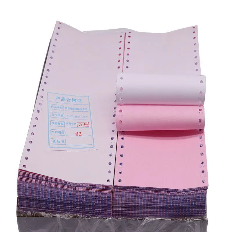 100% древесной массы 47 г-55g ISO9001 ваучер принтер NCR бумага стопу счета-фактуры, бумажные 3-слойные непрерывная бумага с безугольным копировальным слоем