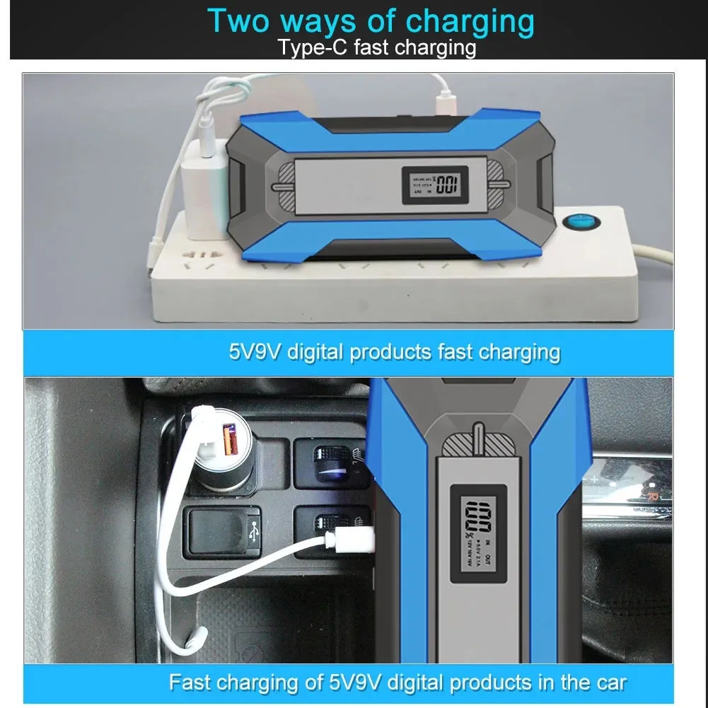 Portable Charger Starting Device Emergency tool battery portable 12v car jump starter with LCD screen
