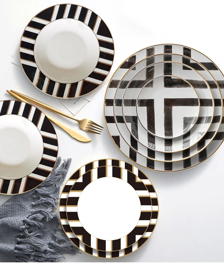 Ceramic Geometry Round Plate Ceramic Dinner Tableware Plate Dish Porcelain Dessert Dinnerware Cake Plate 6 8 10 Inch Christmas