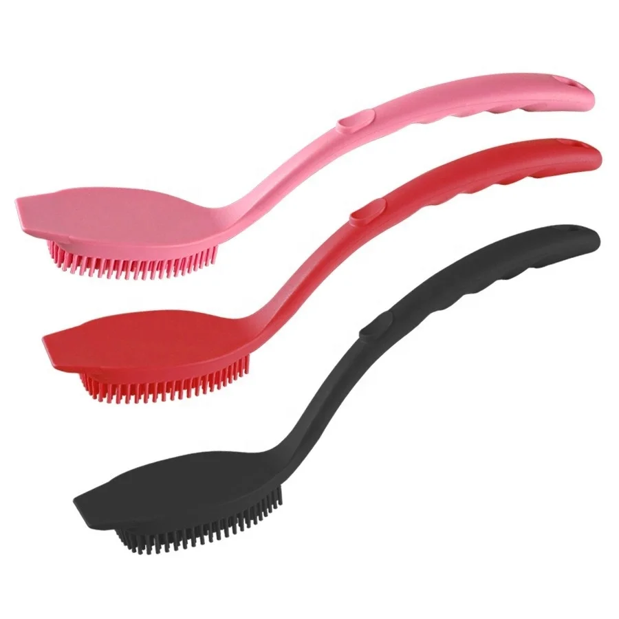 Silicone Comfortable Long Handle Home Kitchen Accessories Cleaning Silicone Soft Pot Pan Red Dish Brush