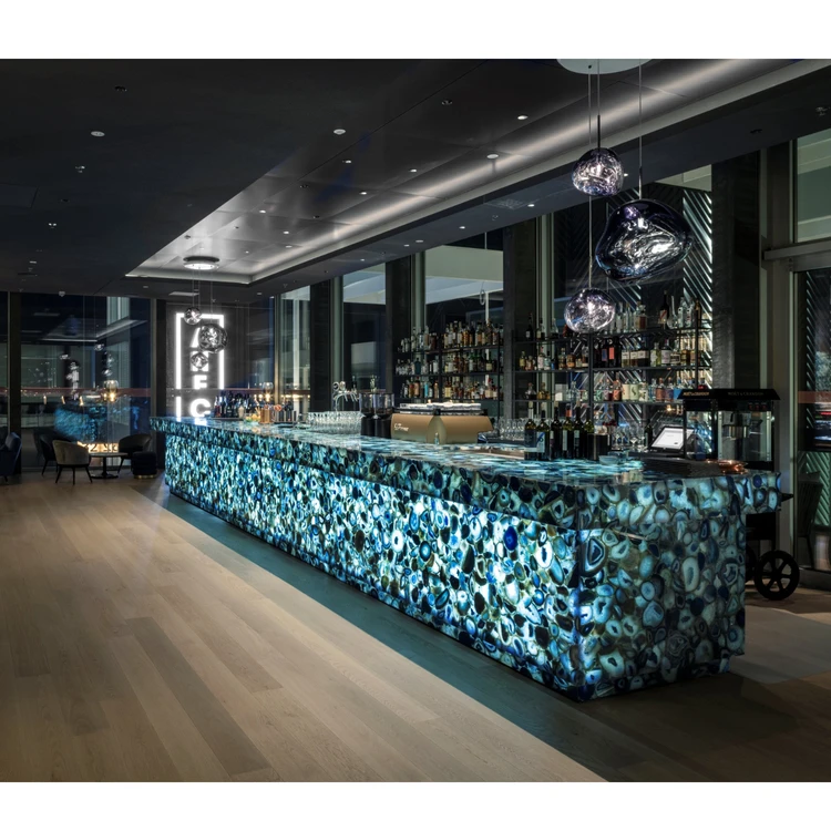 Black Stone Top Led Strip Bar Counter U Shape Design Cocktail Station Bar Table