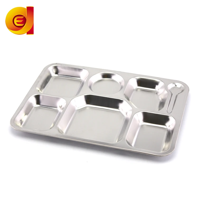 Rectangular Divided Dinner School Lunch Tray 304 Stainless Steel  Food tray