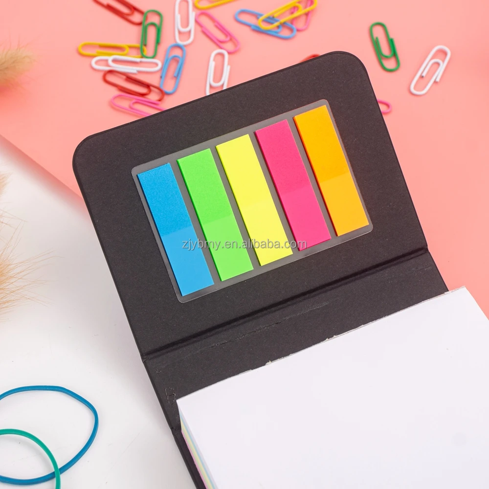 Factory Direct Cheap Customized Size Black Leather Blank Sheets Notepad With Colorful Stick