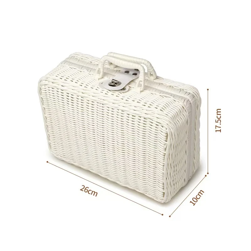ins Retro PP Rattan Portable Storage Decorative Woven Wedding Gift Box Picnic Storage Basket Wicker Suitcase with Hand Gift Box