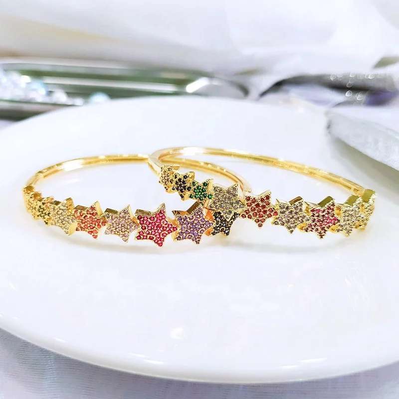 Foxi fashion jewelry bracelets bangles handmade rainbow cz gold stars bangle bracelets women