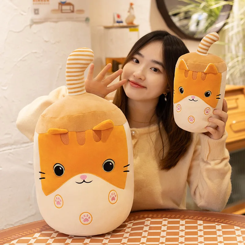 New Creative Cat Rabbit Boba Stuffed Animal Toys Cute Cartoon Squishy Soft Pillow Cushion Bunny Boba Milk Tea Cup Plush Toy