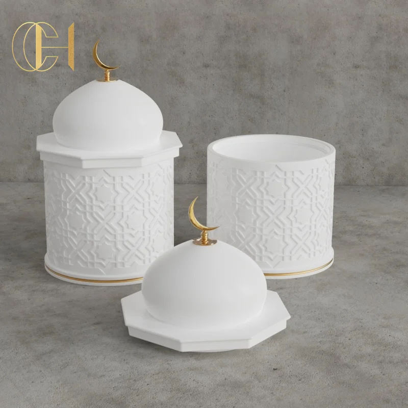 C&H Slamic Style Muslim Candle With Cement Jar Custom 2024 Islamic Ramadan Home Decor Moon Candle Jars With Lid