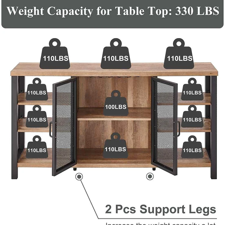 Industrial Style Wood Wine & Coffee Bar Cabinet Sideboard Table Set for Dining Living Room Bedroom Use