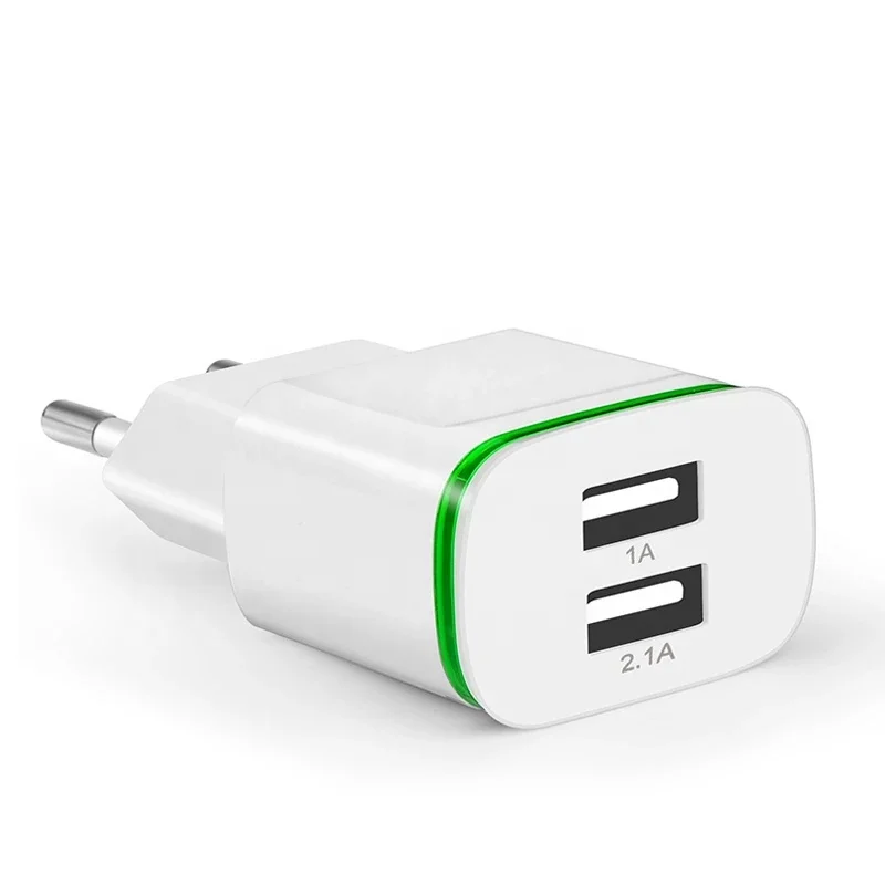 Лидер продаж на Amazon настенные зарядные USB-устройства для путешествий со светодиодной подсветкой адаптер переменного тока 5 В/2 1 А 2 порта вилка европейского стандарта портативный зарядное