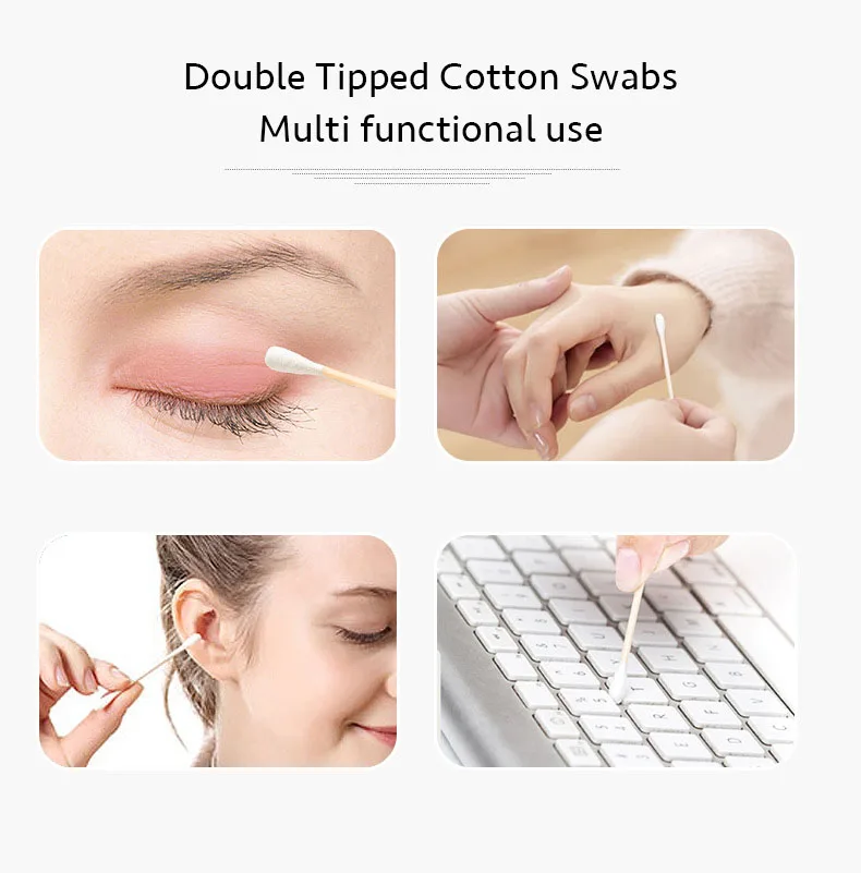 Private Label Bamboo Cotton Swabs Biodegradable Organic Wooden Cotton Buds 100% Eco-Friendly Natural Double Tipped Ear Sticks