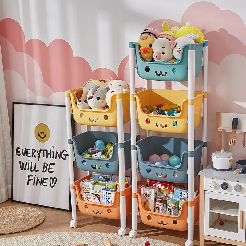 Multi-layer Plastic Kids Toy Shelf with Wheels Bedside Toy Storage Rack Toy Organizer With Storage Bins