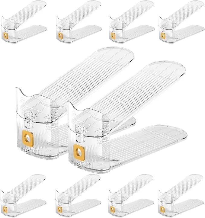 10-Pack Clear Plastic Shoe Slots Organizer Adjustable Shoe Stacker for Small Space for Wardrobe Shoe Rack & Storage