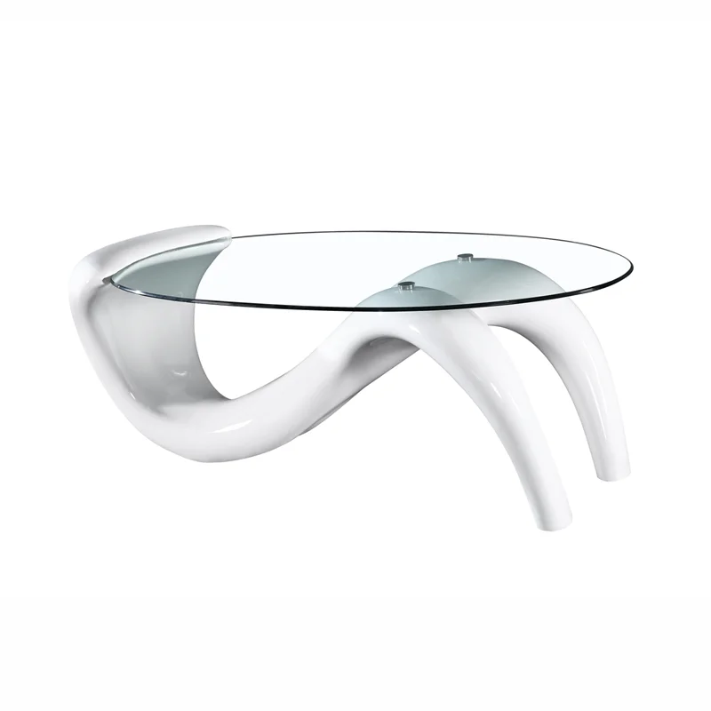 Luxury modern design plastic base oval glass top coffee table
