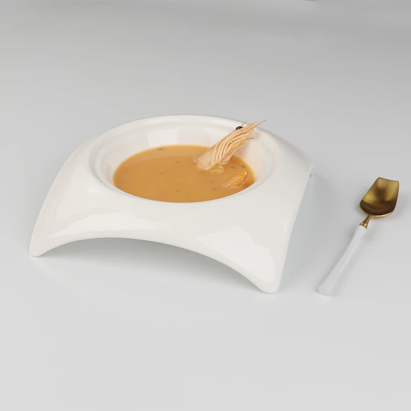 Ceramic porcelain 8 inch square single soup plate for hotel