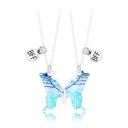 Hot Selling Multi-Colored Enamel Brushed Gradient Butterfly Necklace Magnet Bff Necklace For Couple Bestie FriendShip