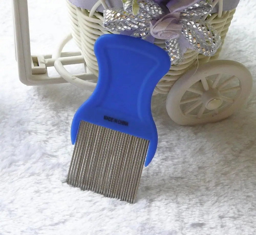 Plastic Handle Grooved Stainless Steel Long Teeth Human Hair Cleaning Lice Nit Tick Flea Louse Comb